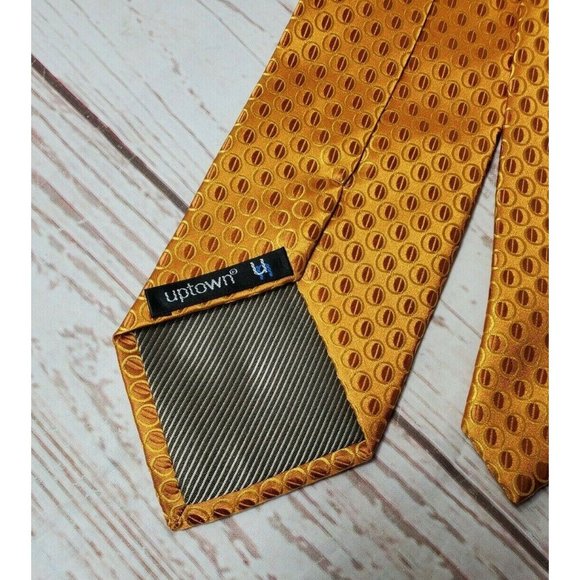 Uptown U Gold Men Gold Bubble Design Hand Made Fiber Brown Stripe Inset Necktie - Picture 4 of 12